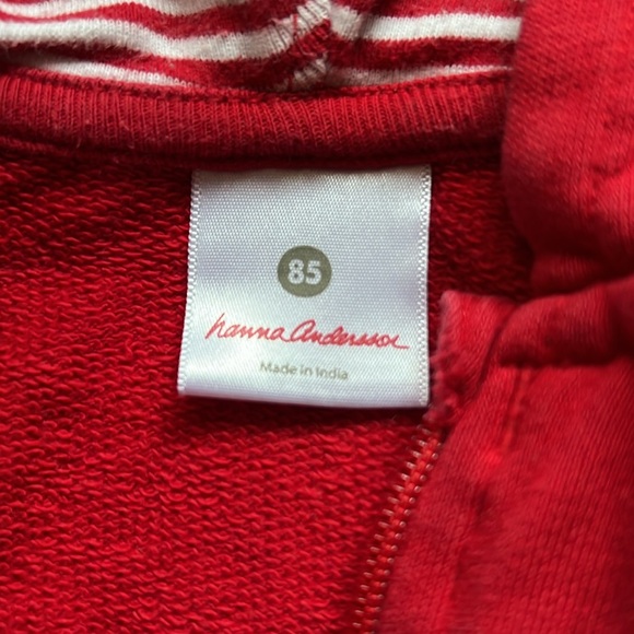 Hanna Anderson size 85m red hoodie detailed with stripes - Picture 3 of 4